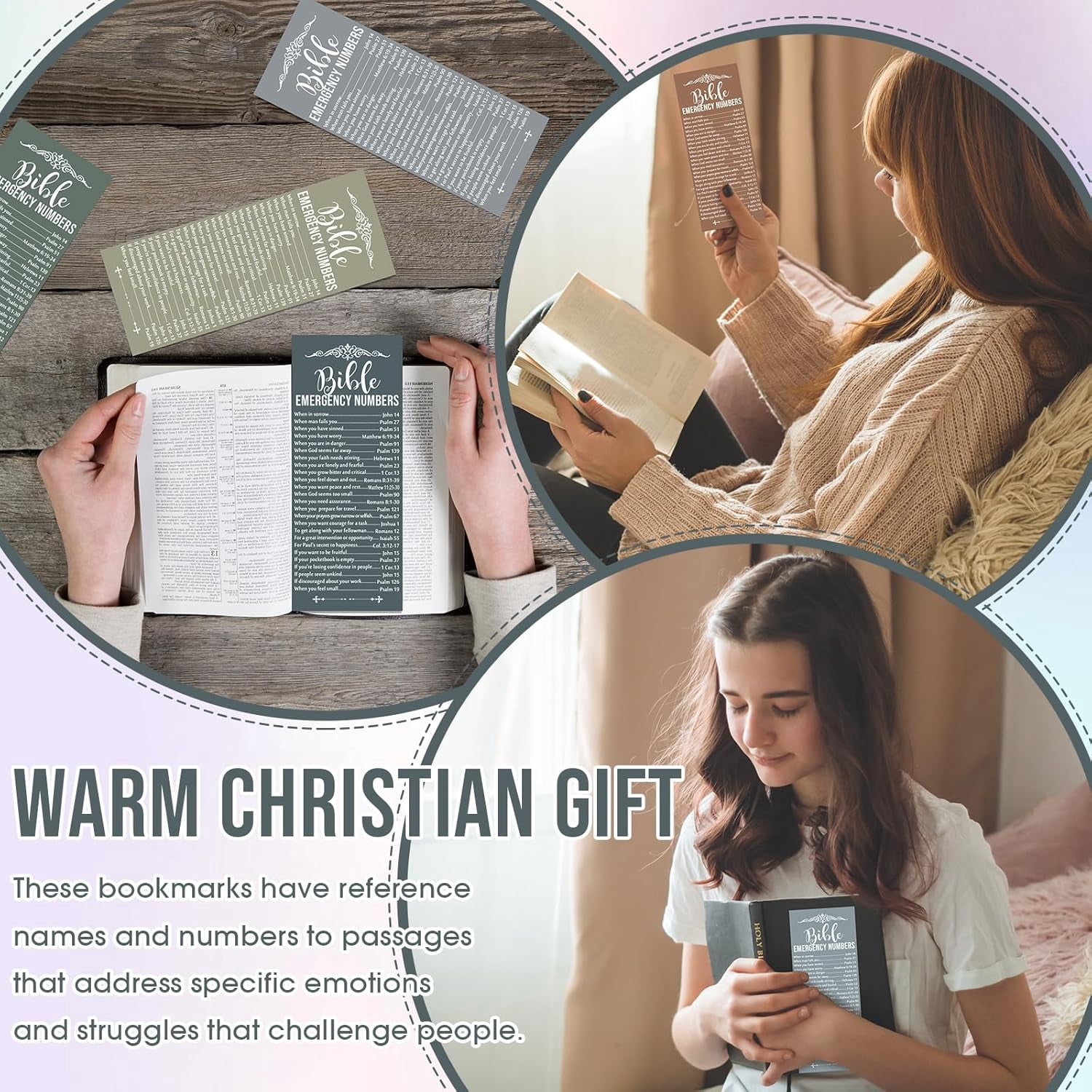 100 Pcs Christian Bible Verse Emergency Numbers Bookmark Christian Church Gift 2.36 x 6'' Religious Books of The Bible Bookmark for Women Men Catholic Retreat Sunday School(Morandi)