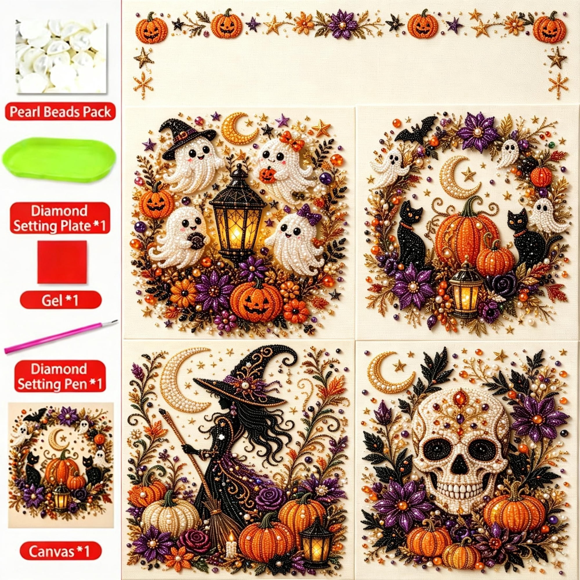 Clearance! Halloween Pearl Art Kits for Adults Pearl Diamond Art Diy Kits Halloween Witch Decorations DIY Pearl Painting Kit for Adults & Beginners (Witch)