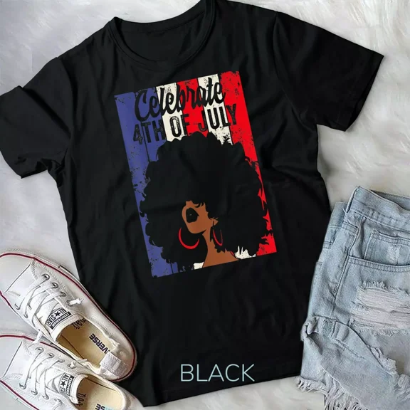 Retro 4th of July, Proud African American Woman with USA Flag Graphic New Unisex T-Shirt