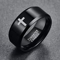 thumbnail image 2 of 10mm Men's Black Tungsten Wedding Band Rings Laser Cross Pattern Beveled Edge Polished Finish Comfort Fit Size 7-12, 2 of 6
