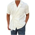 thumbnail image 2 of IYTR Mens Fashion Shirts Solid Color Short Sleeve Summer T Shirts Lace-up Turndown Collar Fashion Streetwear Shirts With Pocket Casual Comfy White L, 2 of 7