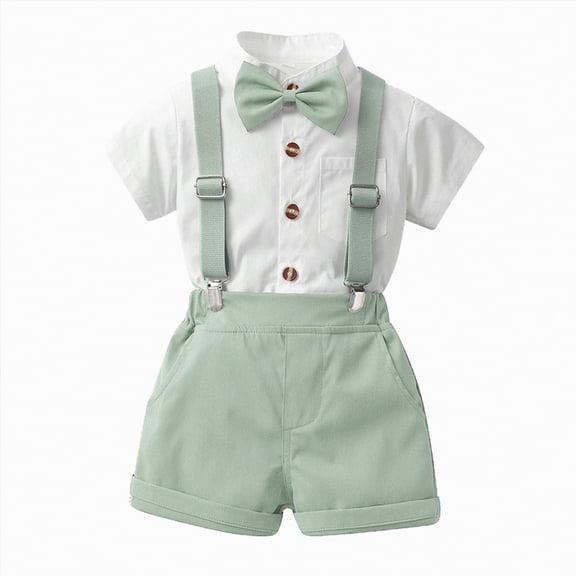 Baby Boy Outfit Kid Gentleman Short Sleeve Shirt Bow Tie Boy Suspender Shorts Set Kids Boys Summer Clothes