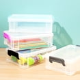 thumbnail image 4 of Stackable Clear Plastic Storage Boxes,8.85X2.75X5.5inch Latching Lid Document Organizer Containers, Transparent Desk Storage Bins with Clips, Multipurpose Boxes for Stationery, Office Supplies, 4 of 7
