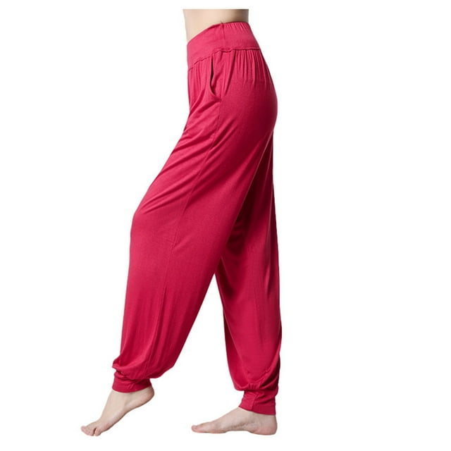 Pantalones deportivos holgados para mujer, pantalones de yoga - Tejido de algodón y lino, cintura plana/bolsillos - Cintura alta/pierna ancha, aptos para fitness/uso informal, sin elasticidad