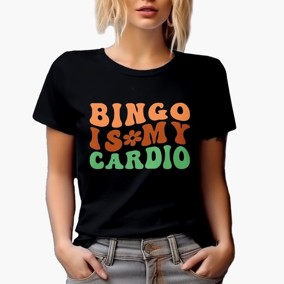 Bingo Is My Cardio, Workout & Game Humor Quote, Groovy Retro Wavy Text Merch Gift, Black T-Shirt, Small