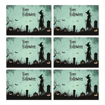 Placemats Set of 6 Happy Halloween Horror Pumpkin Ghost Witch Place Mat Durable No Slip Table Mats for Halloween Dining Table Accessories Farmhouse Spooky Halloween Dining Table Mats