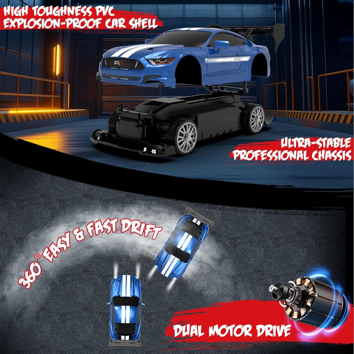 AIGIA 1:24 Scale RC Drift Car 30KM/H 4WD 2.4GHz Remote Control Cars with LED Light High Speed RC Racing Cars Toy Gift
