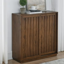 Amposei Mid Century Modern Sideboard Buffet 39-Inch Small Entryway Storage Cabinet with Fluted Doors for Small Spaces Living Room Hallway Dining Room Kitchen (Walnut (32-Inch))
