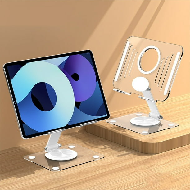 Soporte giratorio para tableta | Soporte ajustable 360° para teléfono y tableta | Soporte de escritorio plegable portátil para ver, trabajar y transmitir en vivo
