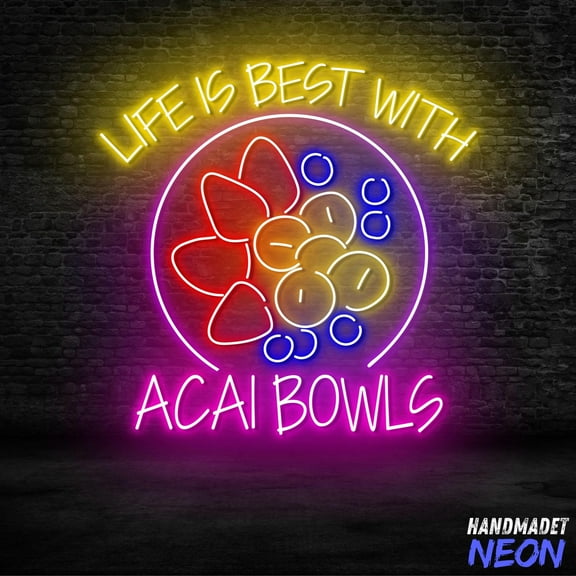 Handmadetneonsign Life Is Best With Acai Bowls Neon Sign For Wall Decor, Acai Bowl Neon Light 134418