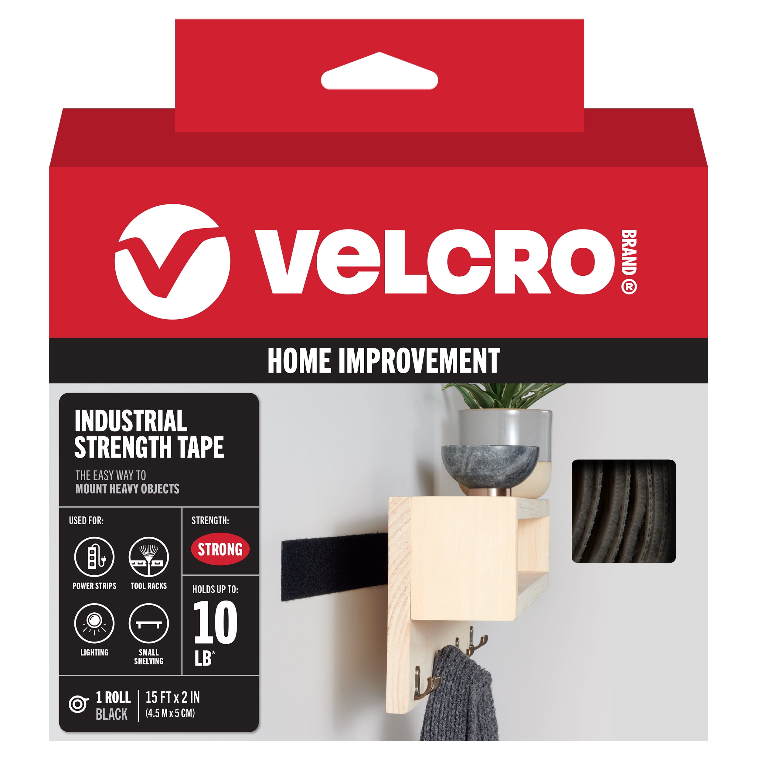 VELCRO Brand Industrial Strength Fasteners Stick On Adhesive Professional Grade Heavy Duty Strength Holds up to 10 lbs on Smooth Surfaces Indoor Outdoor Use 15ft x 2in Tape White Walmart