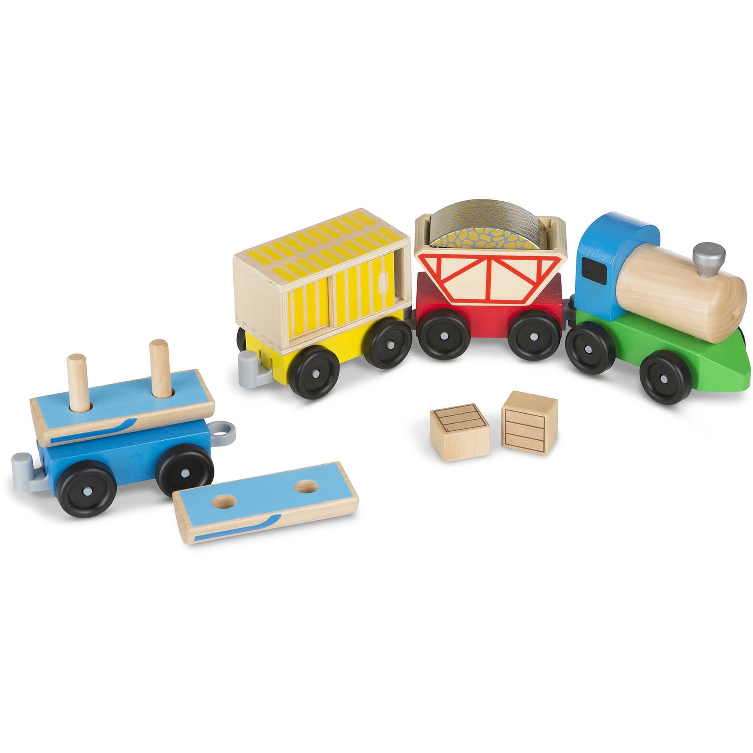 Melissa and Doug Cargo Train Classic Wooden Toy with 4 Linking cars,  approx. 5 inches long each)