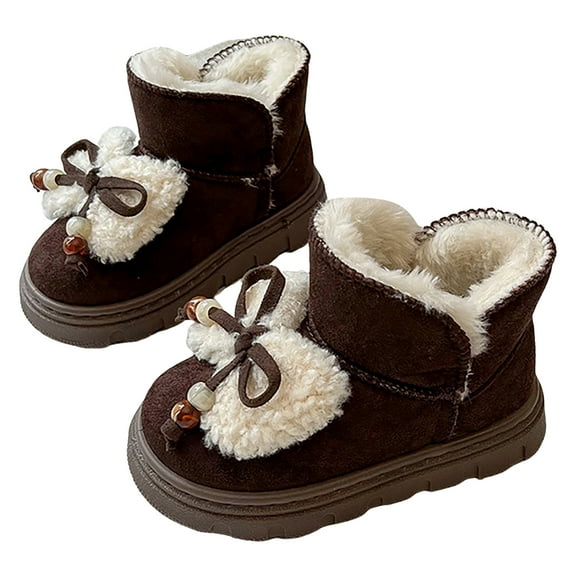 Quealent Kids Boots Toddler Girls Cute Butterfly Bow | PomPom PU leather Boot (Toddler/Small Kid) Coffee for Size 3