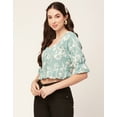 thumbnail image 4 of Moomaya Women Short Top Sweetheart Neck Elbow Sleeves Crop Top, 4 of 8