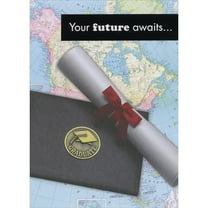 Designer Greetings Your Future Awaits: Diploma Tied With Red Ribbon on Map Graduation Congratulations Card