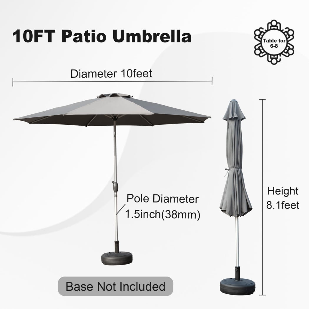 10FT Outdoor Patio Umbrella, Table Umbrella with Push Button Tilt, 8 Sturdy Ribs and Crank, UV Protection Waterproof Market Sun Umbrella for Garden, Deck, Backyard, Pool, Gray