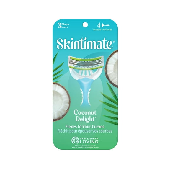 Skintimate Coconut Delight Women's 3-Blade Disposable Razors, 4 Ct