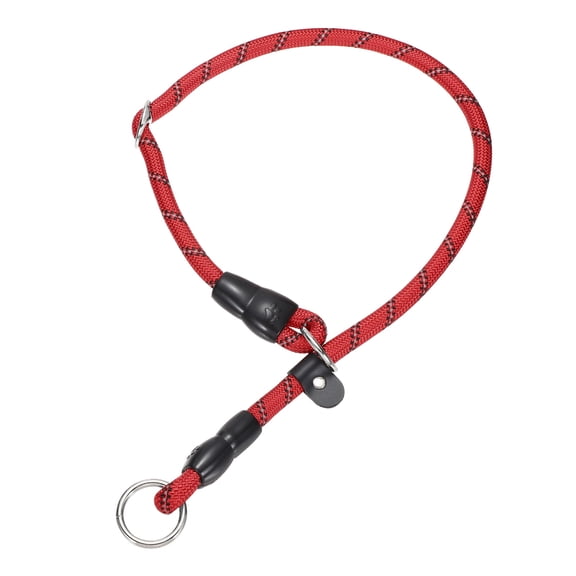 Slip Collar for Dogs, Reflective No Pull Nylon Rope with Adjustable Stopper & Stop Ring, (L-26 Inch, Red)