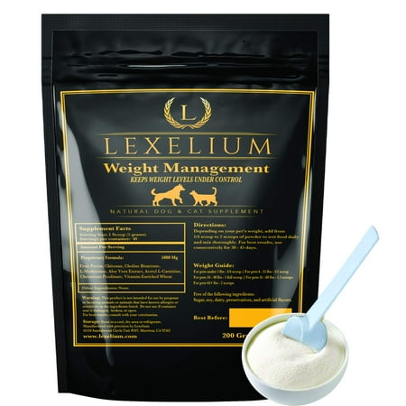 UPC: 0869310000489 | Lexelium Organic Weight Management Supplement for Cats & Dogs | 100% Natural Pet Supplement Powder | Helps with Weight Loss & Curbing Appetite | Keeps Cats and Dogs from Overeating | 200 Grams