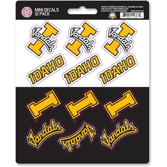 University of Idaho Vandals 12-Piece Mini Decal Sticker Set, 5x6 Inch Sheet, Gift for football fans for any hard surfaces around home, automotive, personal items