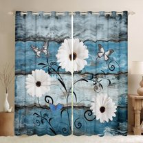 Manfei Cute Flower Daisy Curtains Pack of 2 (42x84 Each),Old Barn Door Curtains Blackout,White Blue Bedroom Curtains For Girls,Breathable Home Decor