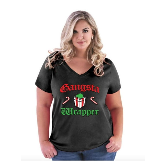 Women's Plus Size V-neck T-Shirt - Christmas Wrapper