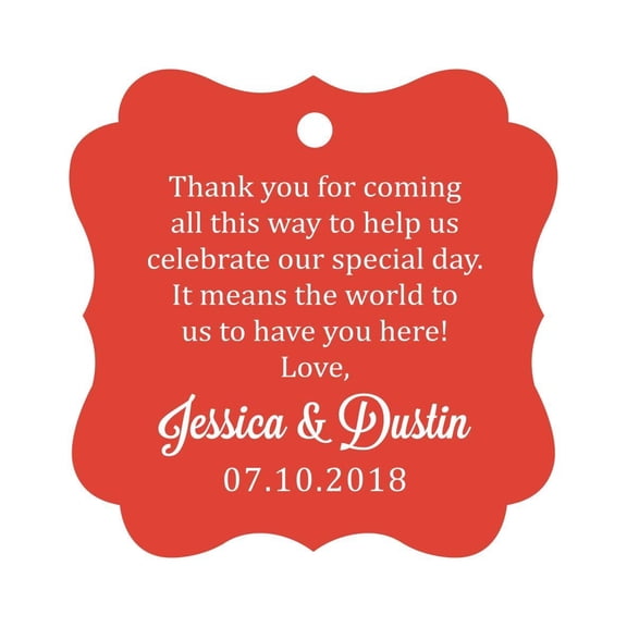 Darling Souvenir Custom Wedding Thank You Message Gift Tags Personalized Party Favor Hang Paper Tags-Red-100 Tags