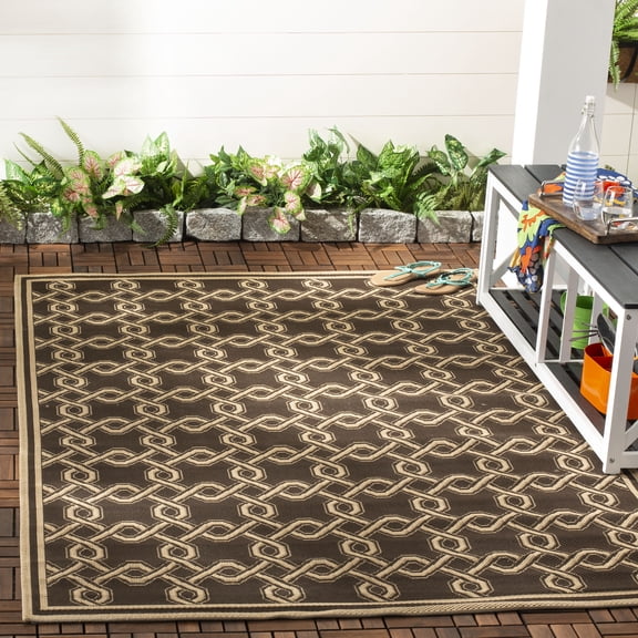Safavieh Martha Stewart Angelle Geometric Indoor/Outdoor Area Rug, Chocolate/Cream, 5'3" x 7'7"