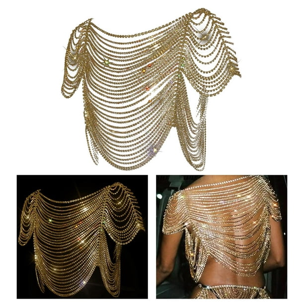 Club Top, Ornaments Multi Layer Eye Catching Fashion Body Chain Party Dress  Up ,Women and Girls, Dancers , Golden 