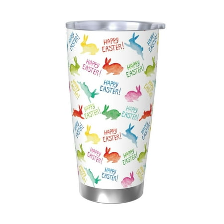 

Zeuib Happy Easter Rabbit Printed 20oz Stainless Steel Insulated Car Cup Stainless Steel Thermal Cup Vacuum Insulated Leak-proof Travel Mug Cup-Without Straw