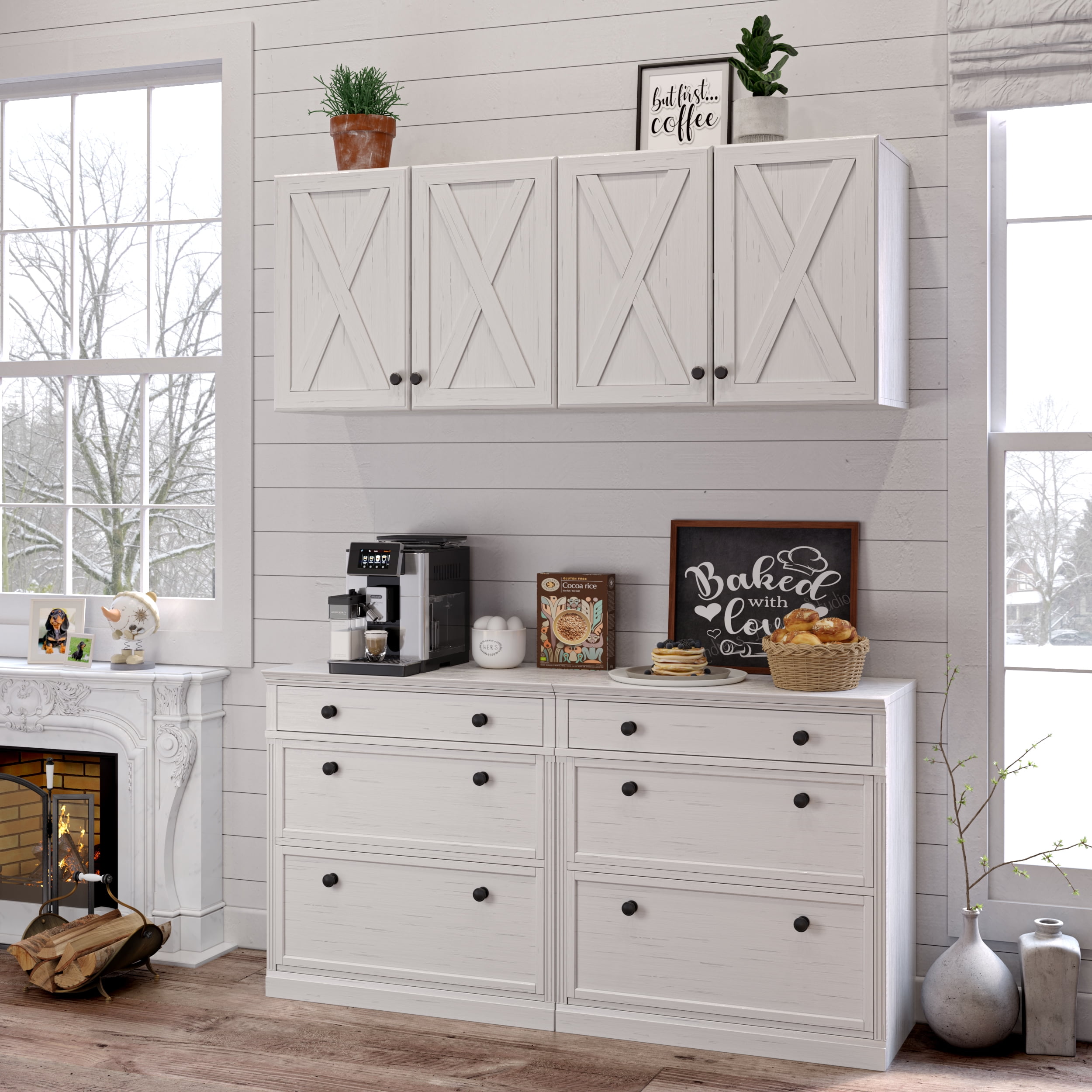 POLIHOME Farmhouse Kitchen Wall Mounted Storage Cabinets with Doors and Shelves, Laundry Room Wall Cabinets Set of 2