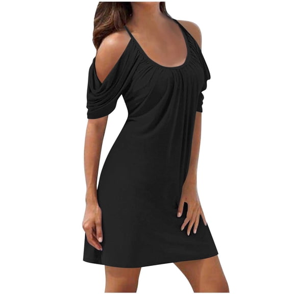 YUNAFFT 2024 Summer New Fashion Women's A-Line Casual Mini Dress Rounk Neck Stripe Printing High-Waisted Dress Easter St.Parik's Day