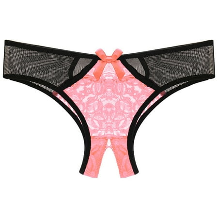 BYHONG Women s Sexy Underpants Open Crotch Panties Low Waist Lace Briefs Underwear Women Pink One Size