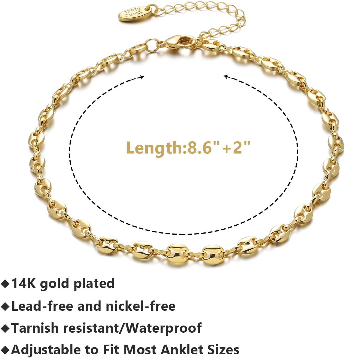 Anklet For Women, 14K Gold Plated Waterproof Summer Beach Boho Foot Chain Adjustable Dainty Foot Jewelry For Woman[o7142]