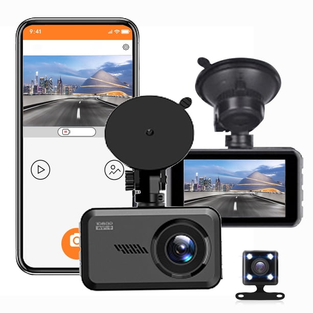 Cámara de tablero de 3 pulgadas con WiFi 1080P FHD Grabadora de conducción de automóvil Cámaras de automóvil de dos lentes delanteras y traseras Visión nocturna por infrarrojos/Sensor G/Grabación