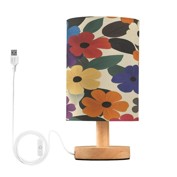 Yayeee Table Lamp for Bedroom Nightstand LED Portable Bedside Warm Light, Large Colorful Flowers Pattern