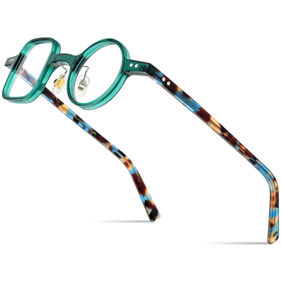 HEPIDEM Acetate Glasses Frame Men,Left Square Right Round Vintage Retro Optical Eyeglasses (9155 Transparent Green)