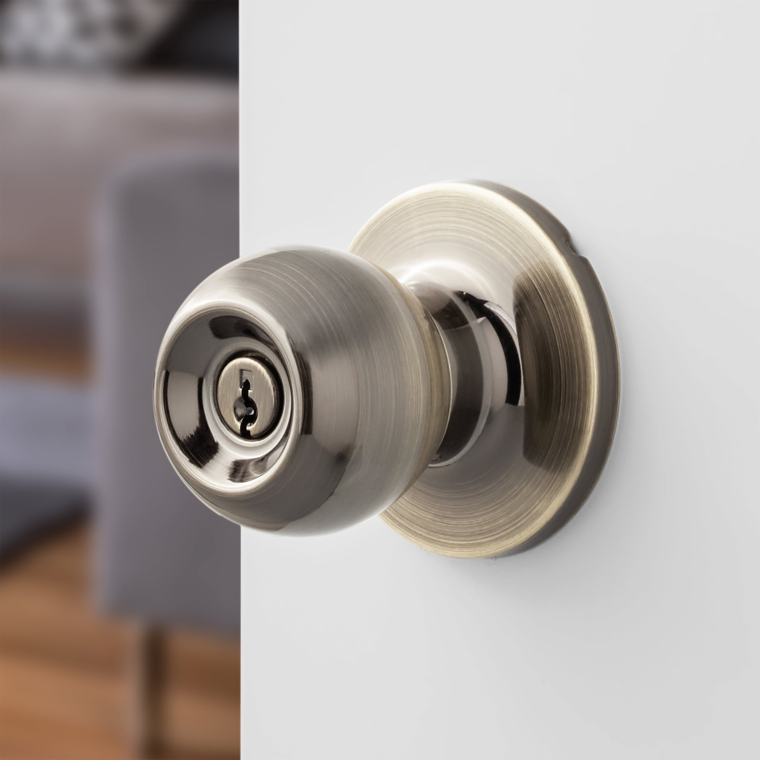 (2 pack) Hyper Tough Two Keyed Entry Ball Locking Doorknobs Antique Brass Finish Twin Pack