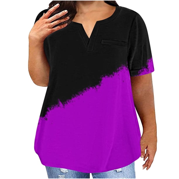Camisetas Casuales de las Mujeres Largo Casual Impreso Cuello Redondo Suelto Top, Camiseta de Verano de Manga Corta