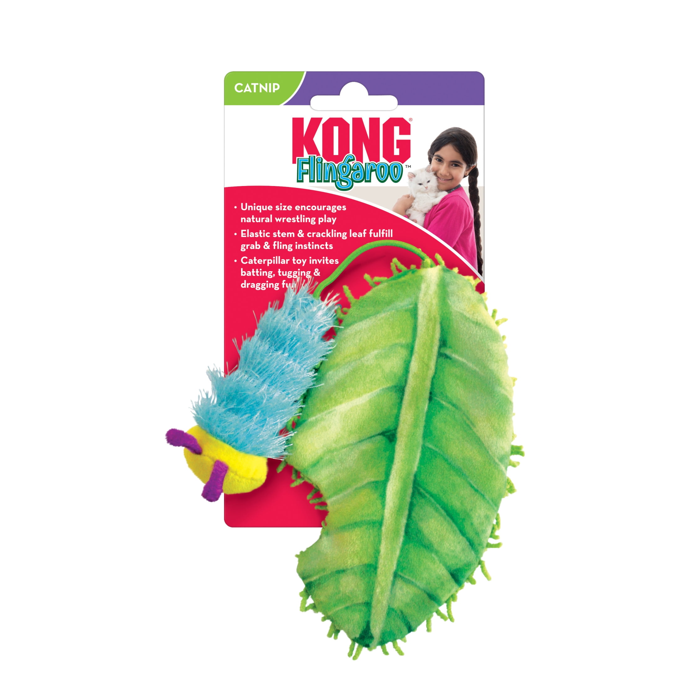 KONG Flingaroo™ CATerpillar Cat Toy for Natural Wrestling Play, with Premium North American Catnip