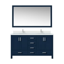 Jacques 60 in W Navy Blue Double Vanity, Cultured Marble Top, Faucet Set, & 58 in Mirror