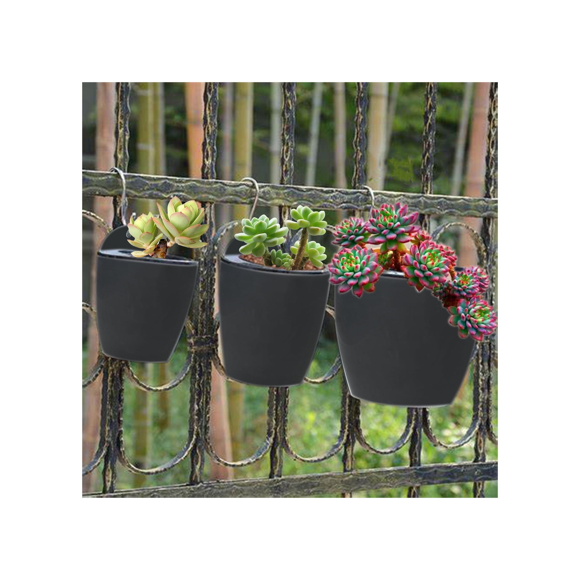 waltyotur 7Pack Self-watering Plant Flower Pot Wall Hanging Plastic Planters with Hooks