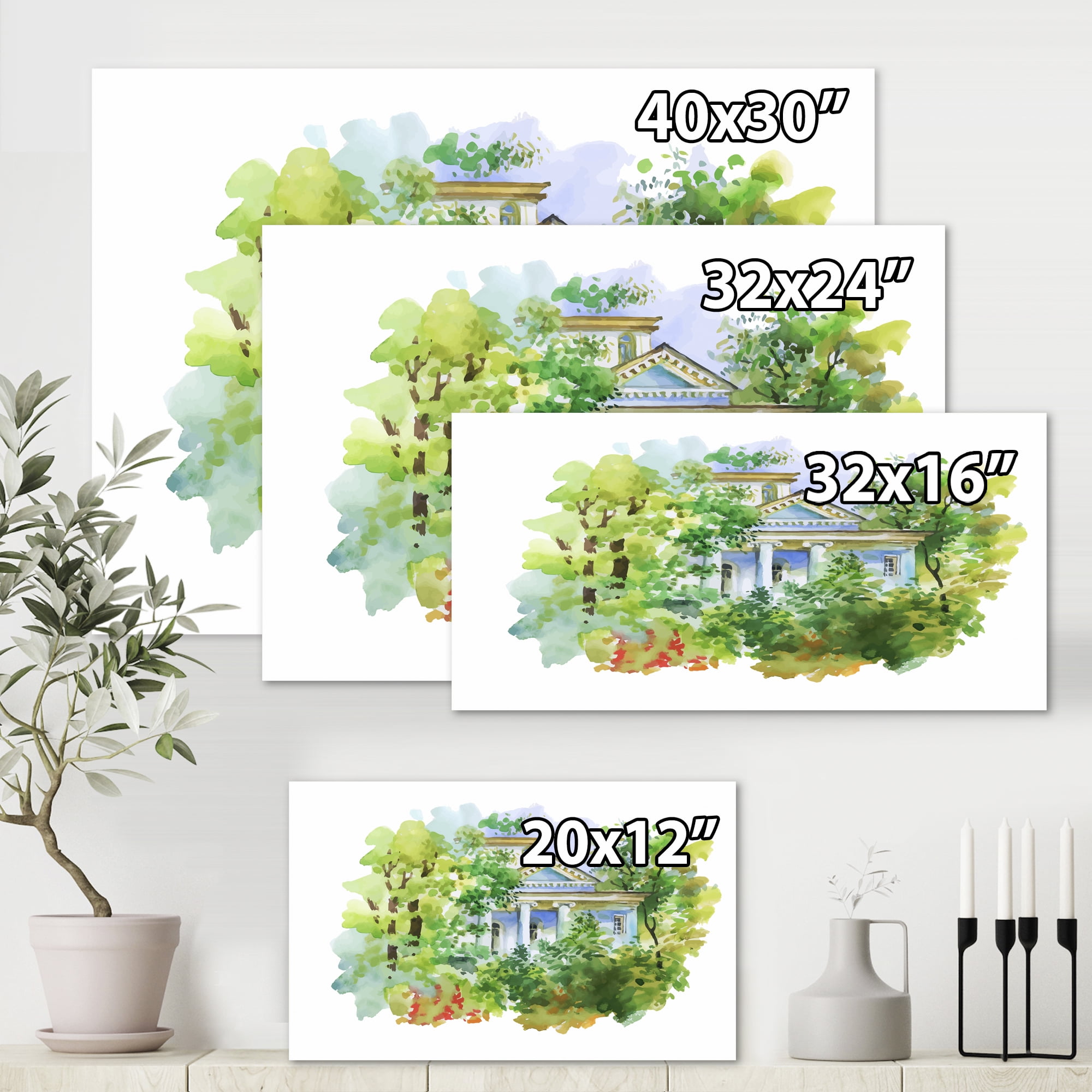Designart ' White House In The Green Woods ' Traditional Canvas Wall Art Print