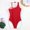 Red, variant on Xfvqtps One Piece Swimsuit for Women One Shoulder Mesh Put Together Spaghetti Strap High Cut Tummy Control Solid Color Beach Summer Bathing Suit Swimwear Black