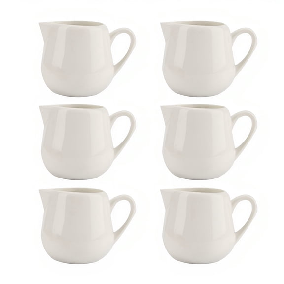 6 Pcs Ceramic Creamer Set with Handle, 3.38 oz / 100 mL White Porcelain Cream Pitcher Milk Jug, Small Milk Pitchers for Coffee, Dessert, Salad Dressing, Gravy, Condiment