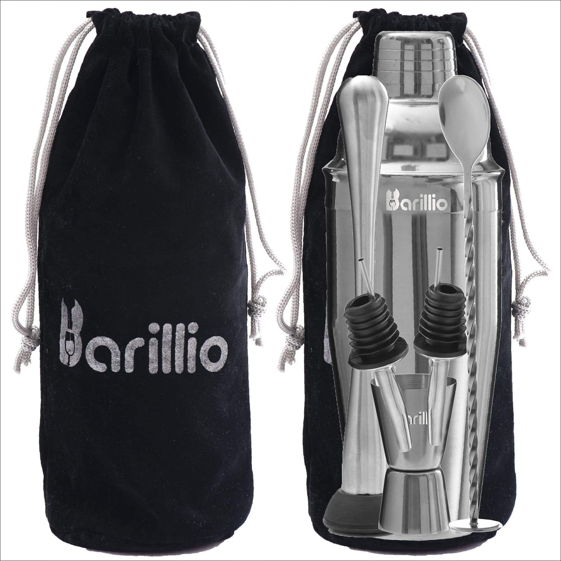 Elite Mixology Bartender Kit Cocktail Boston Shaker Set by BARILLIO: Drink Mixer Set with Bar Tools Sleek Bamboo Stand Velvet Carry Bag & Recipes