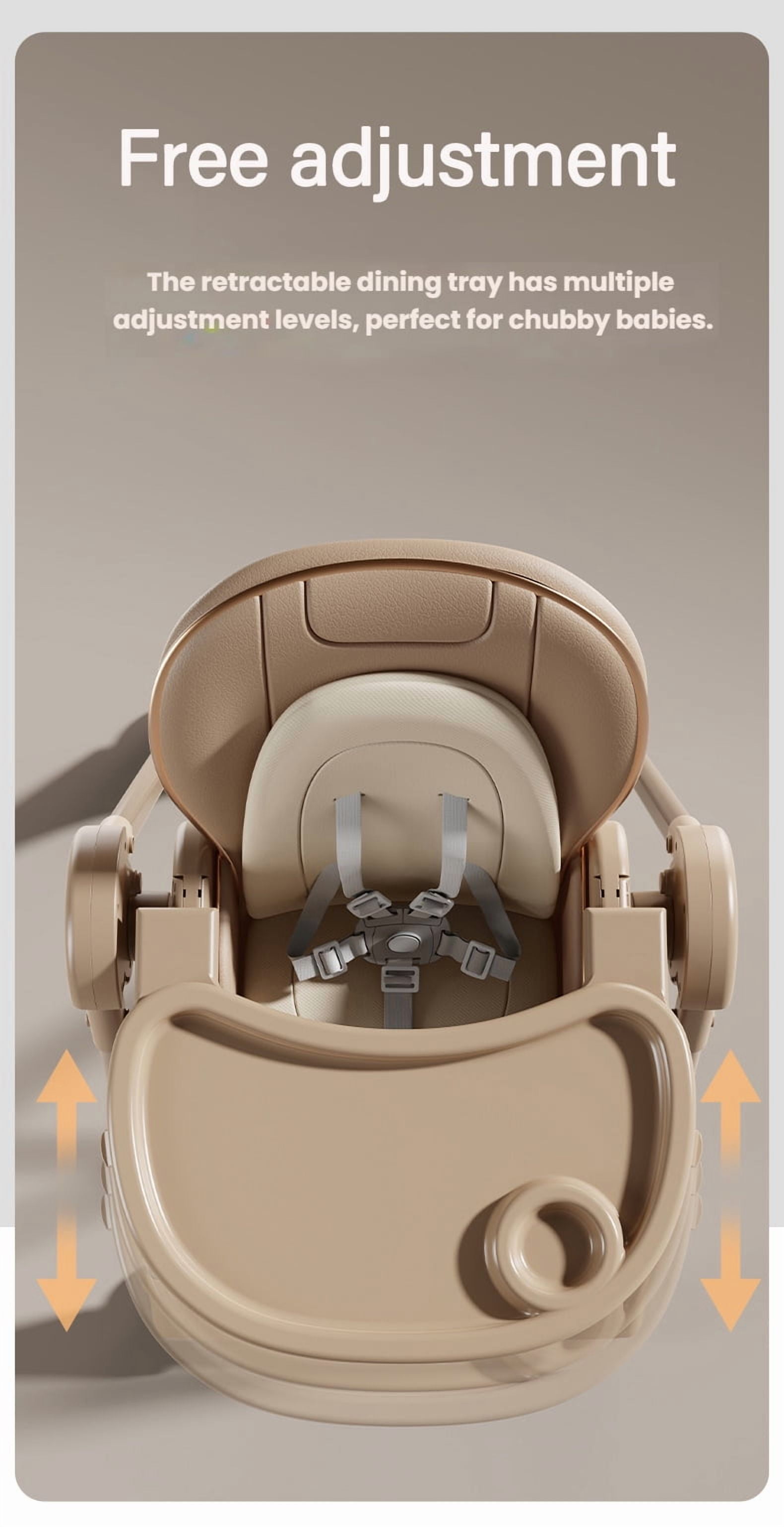 4 in 1 Foldable Baby High Chair Baby Swings Combo,Convertible Infant Dining Chair with Universal Wheels,PU Leather,Baby Feeding Chair for Toddlers and Babies,White