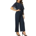 thumbnail image 4 of INSPIRE CHIC Casual Romper for Women's Ruffle Sleeve Belted Wide Leg Pants Jumpsuit XS Navy Blue, 4 of 6