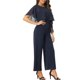 thumbnail image 4 of Mono con mangas acampanadas Inspire Chic para mujer, casual elegante, con cinturón en la cintura, pantalones de pierna ancha, atuendo de una pieza, color azul marino, 4 of 6