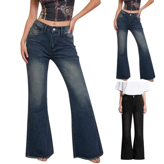 Women's Distressed Light Wash Wide Leg Jeans High Waisted Style